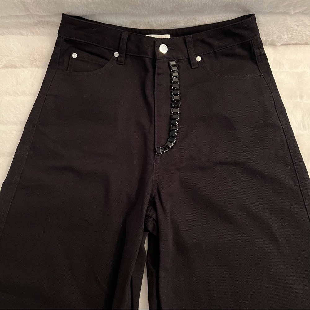 NWT Sandro Cristelle High Rise Wide Leg Black Jeans w Crystals—1 loose crystal - Picture 7 of 15